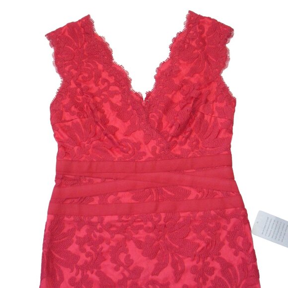 NWT TADASHI SHOJI Embroidered Lace V-neck Sheath in Cantaloupe Dress 8P - Picture 4 of 10